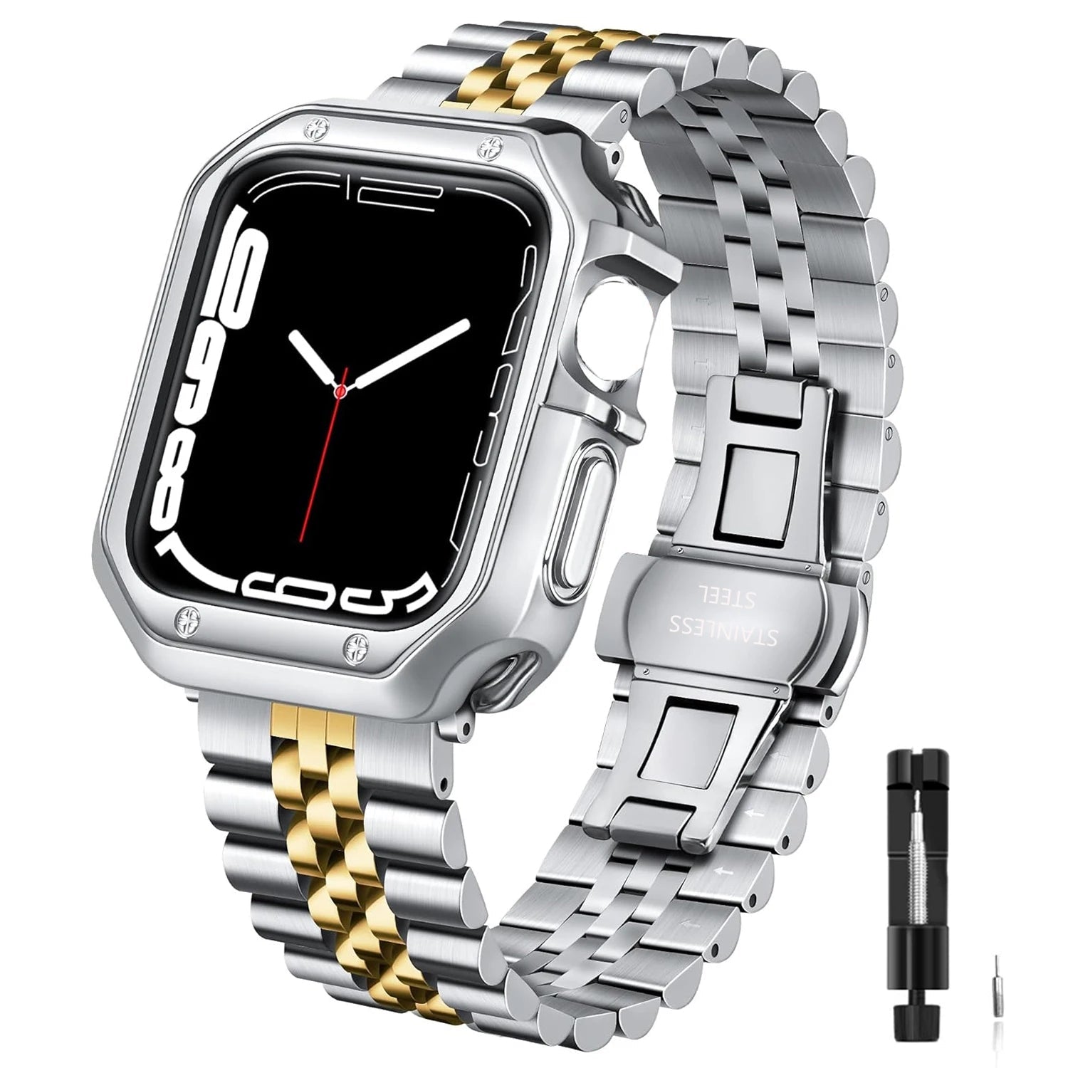 Luxury Steel Band Silver & Gold Edition para Apple Watch – Elegancia Carismática